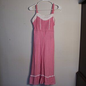 Vintage Red Cotton Checkered Picnic Midi Dress XS